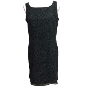 Loft Black Polka Dot Sleeveless Lined  Shift Dress 8
